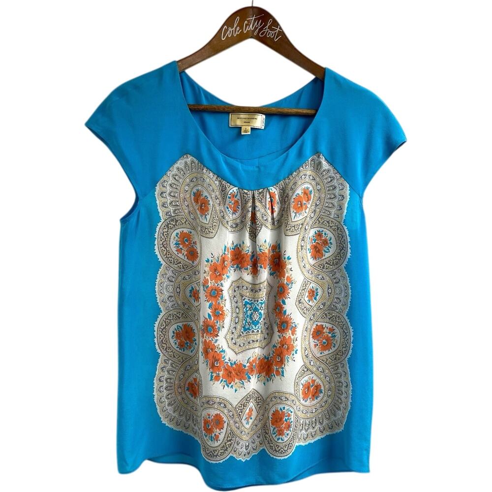 Moulinette Soeurs Blue Print Top 100% Silk Blouse Small Anthropologie